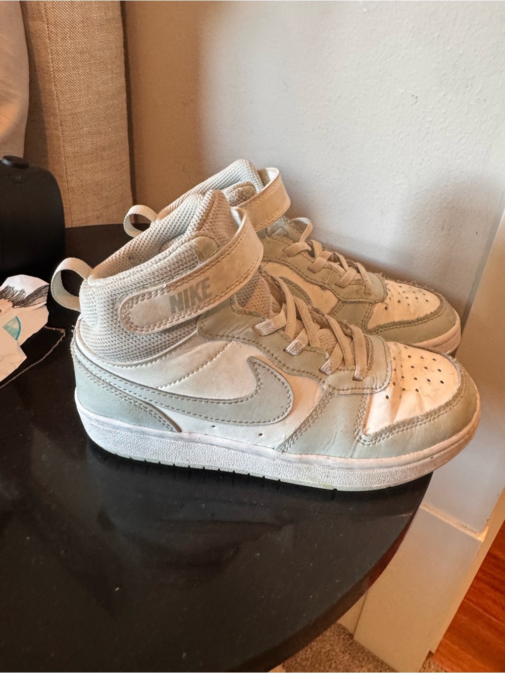 Nike Kids High-Top Sneakers in Light Gray and White